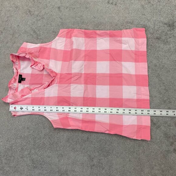 Talbots Womens Check Print Ruffled V-neck Sleeveless Top Pink White Small 4-6 - Picture 7 of 7